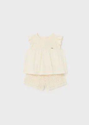 1235 - Baby girl short set - Guipure - Chickpea