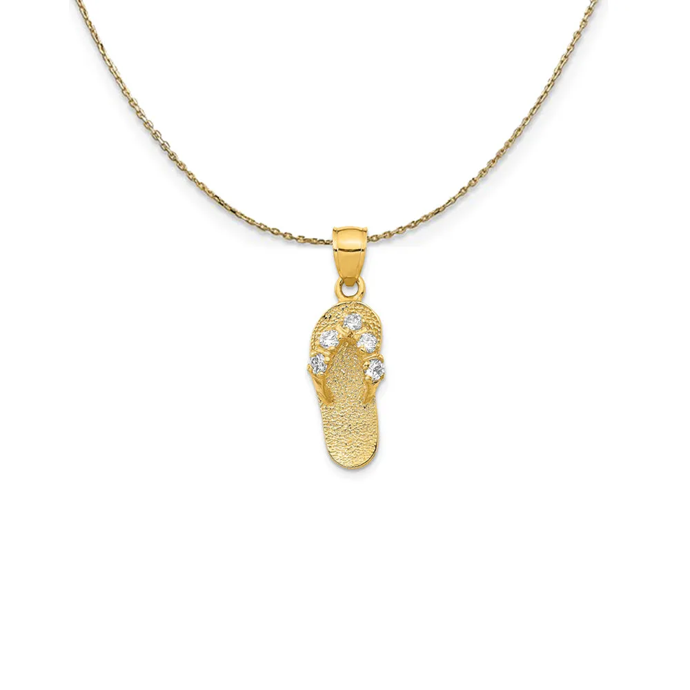 14k Yellow Gold April CZ Birthstone Flip Flop Necklace