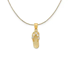 14k Yellow Gold April CZ Birthstone Flip Flop Necklace