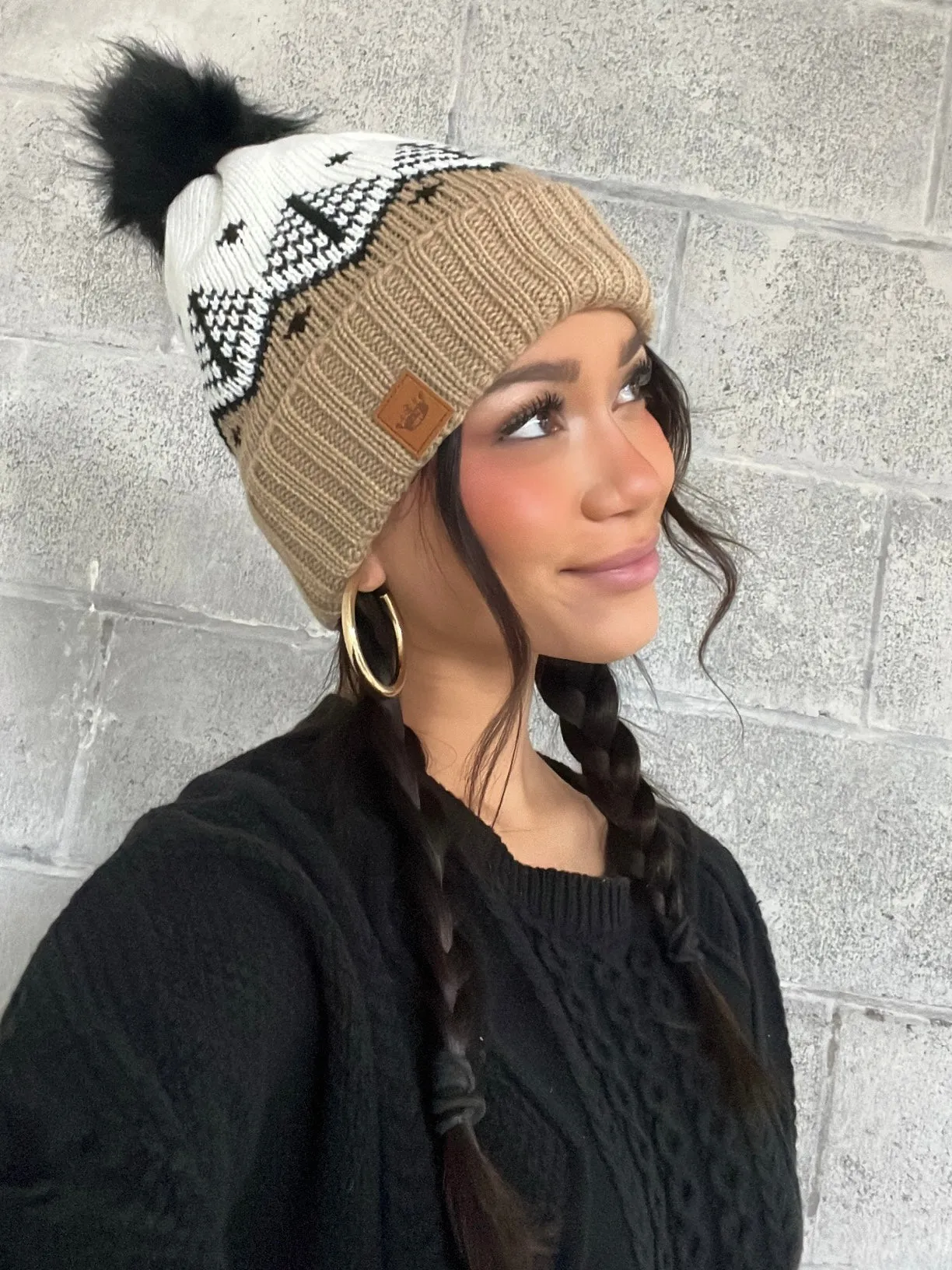 27 Fair Isle Pom Toque - Knitted Beanie Hat with Fair Isle Pattern and Pom Pom