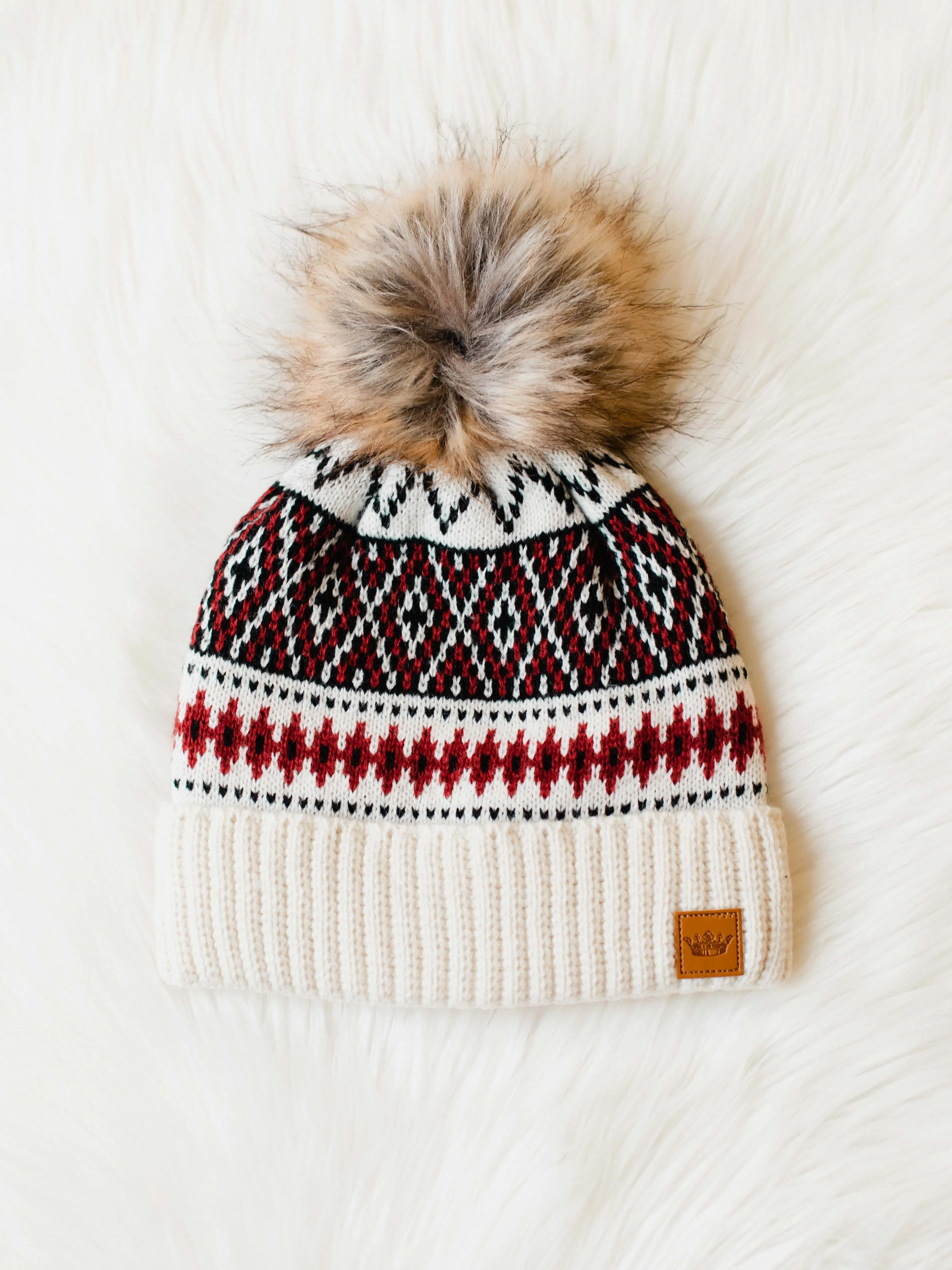 27 Fair Isle Pom Toque - Knitted Beanie Hat with Fair Isle Pattern and Pom Pom