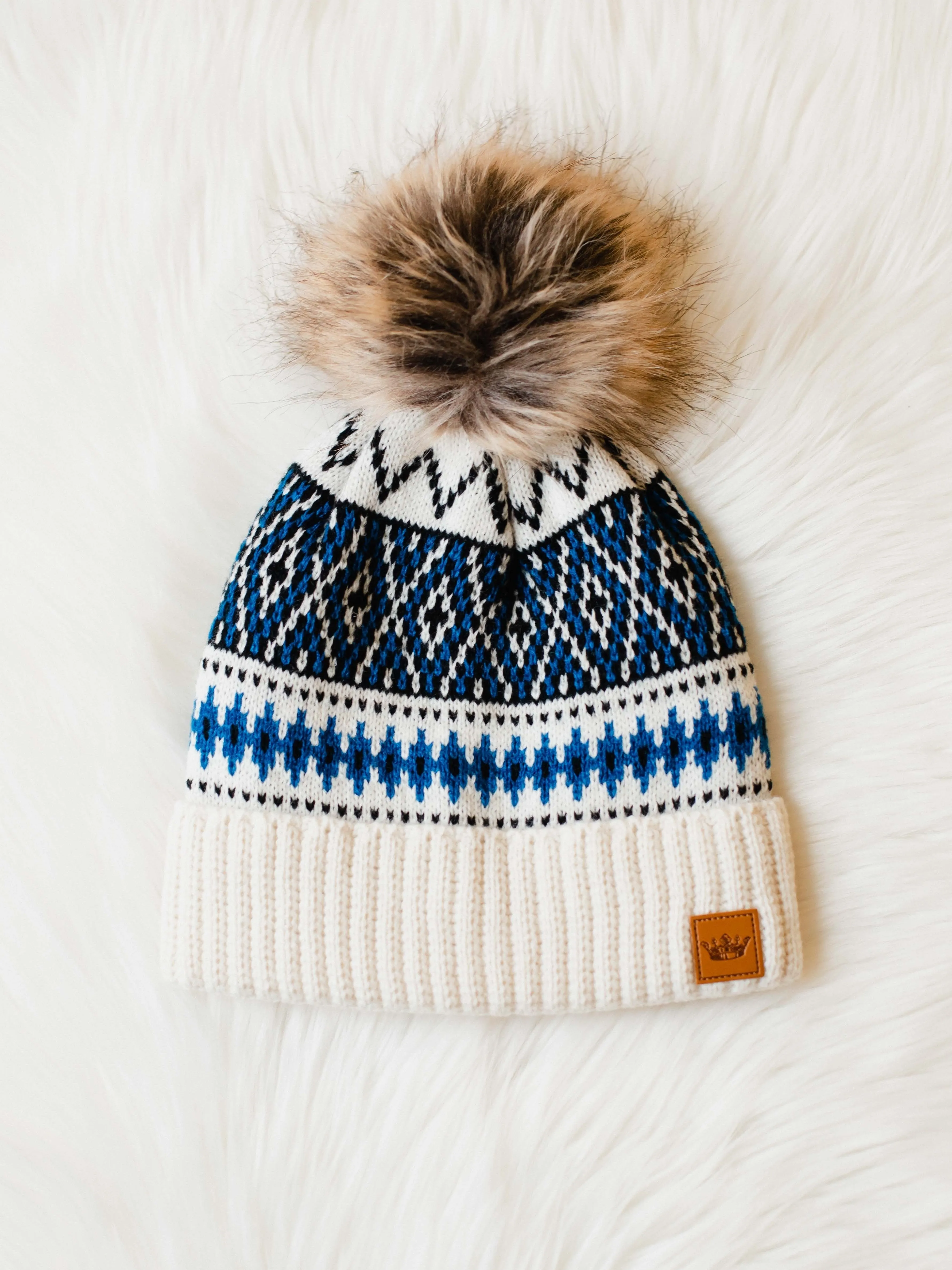 27 Fair Isle Pom Toque - Knitted Beanie Hat with Fair Isle Pattern and Pom Pom