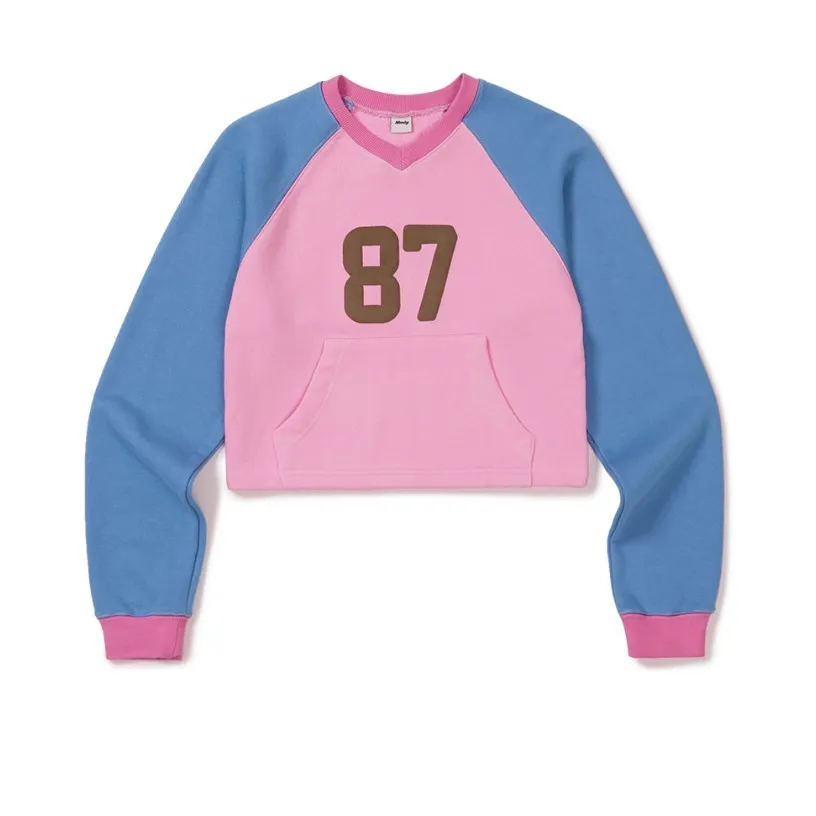 87MM Street Style V-Neck Long Sleeves Plain Cotton Logo T-shirt