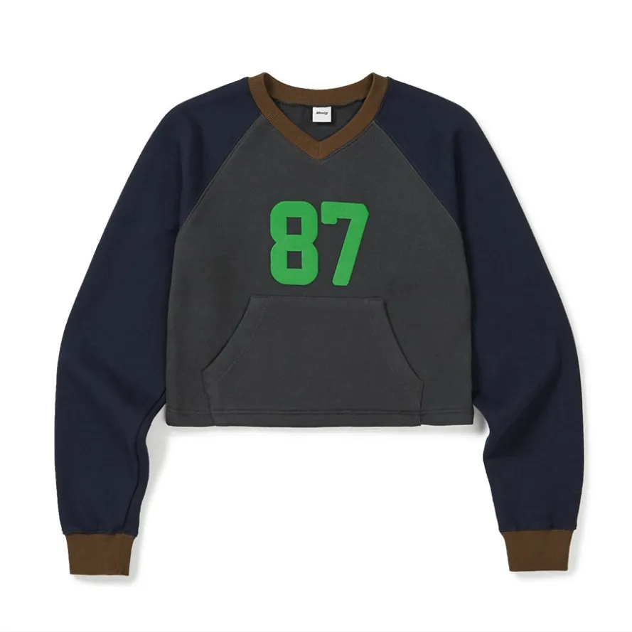 87MM Street Style V-Neck Long Sleeves Plain Cotton Logo T-shirt