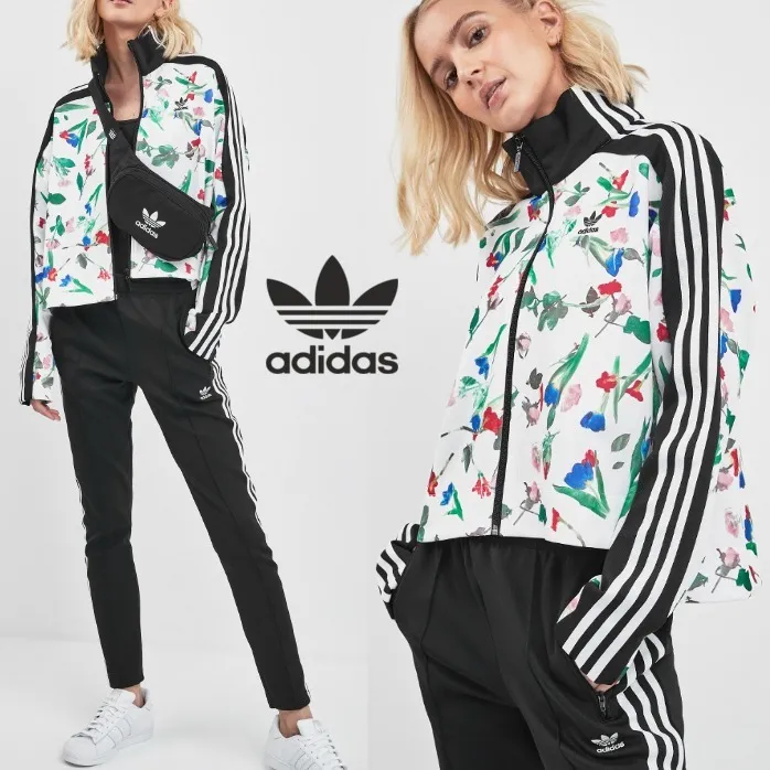 Adidas Stripes Flower Patterns Long Sleeves Medium High-Neck Unisex