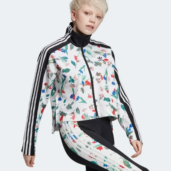 Adidas Stripes Flower Patterns Long Sleeves Medium High-Neck Unisex