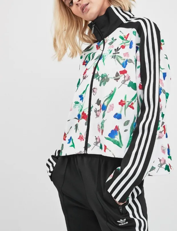 Adidas Stripes Flower Patterns Long Sleeves Medium High-Neck Unisex