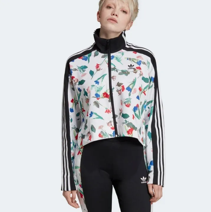 Adidas Stripes Flower Patterns Long Sleeves Medium High-Neck Unisex