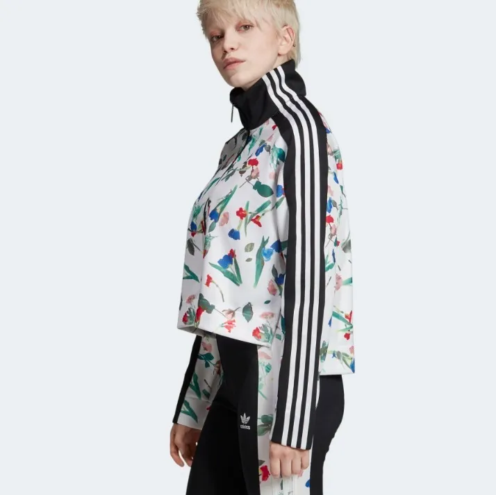 Adidas Stripes Flower Patterns Long Sleeves Medium High-Neck Unisex