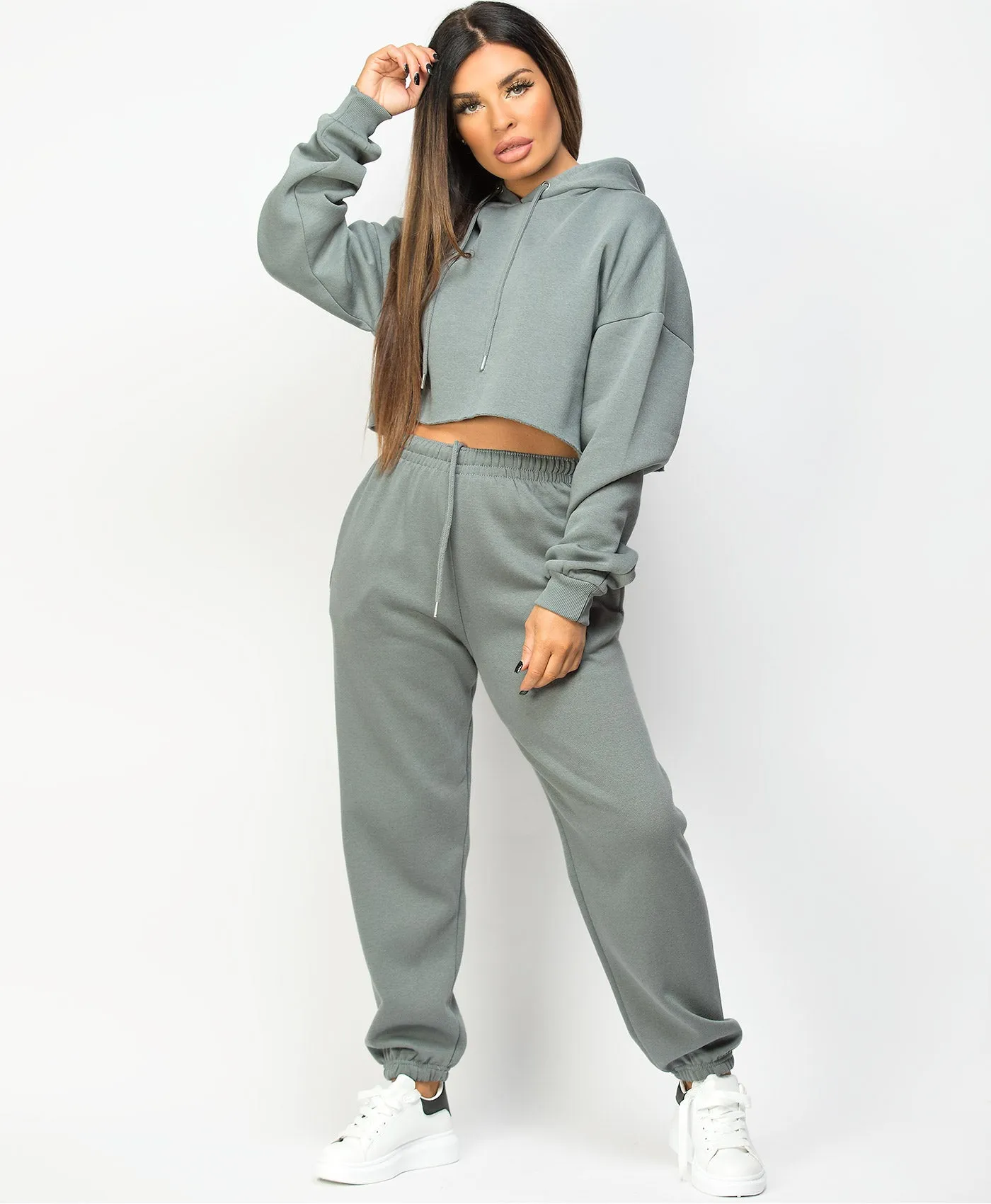 Airforce Oversized Cropped Hoodie & Joggers Loungewear Set