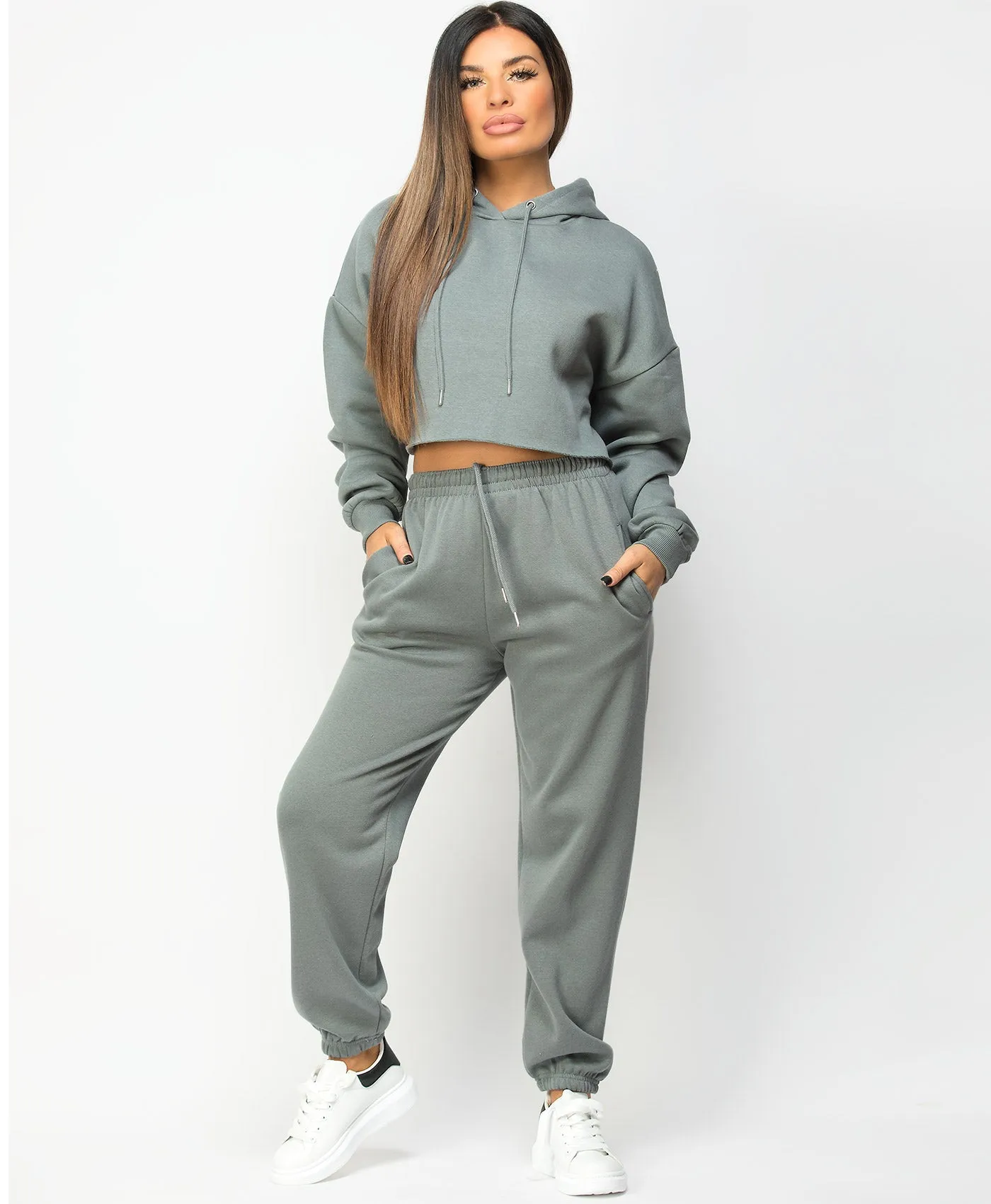 Airforce Oversized Cropped Hoodie & Joggers Loungewear Set