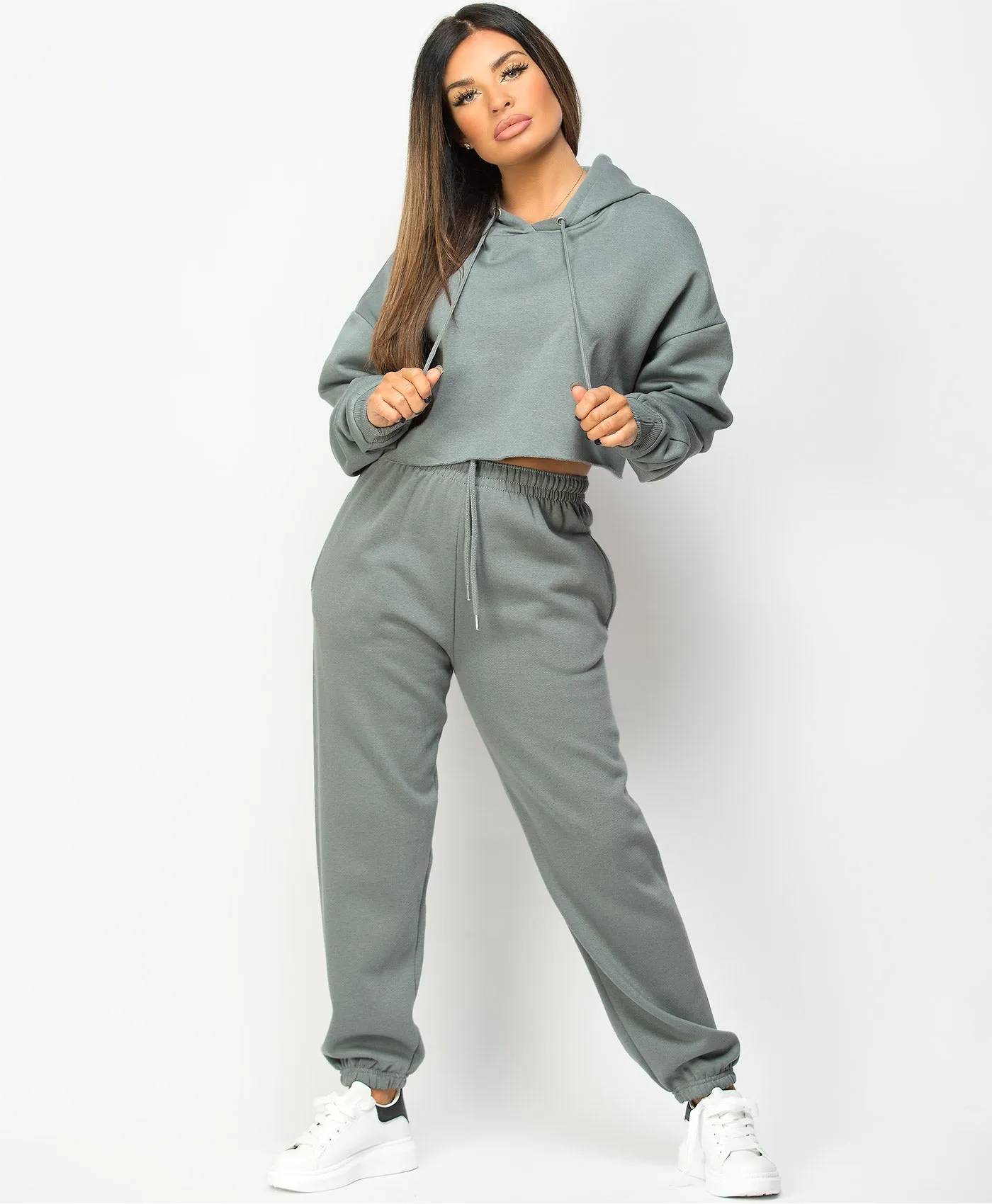 Airforce Oversized Cropped Hoodie & Joggers Loungewear Set