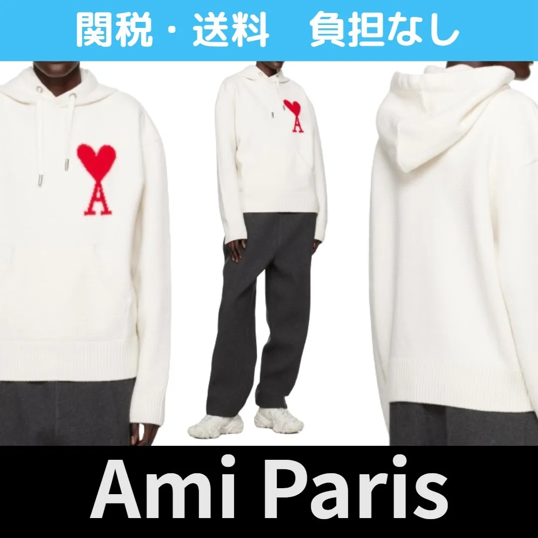 AMI PARIS Unisex Wool Street Style Long Sleeves Oversized Logo - Plain Design