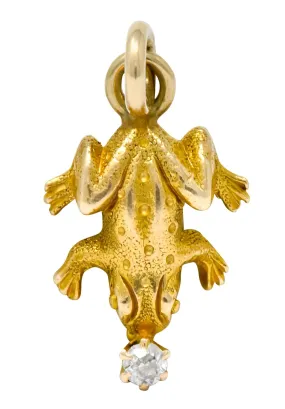 Art Nouveau Diamond 14 Karat Gold Detailed Frog Charm