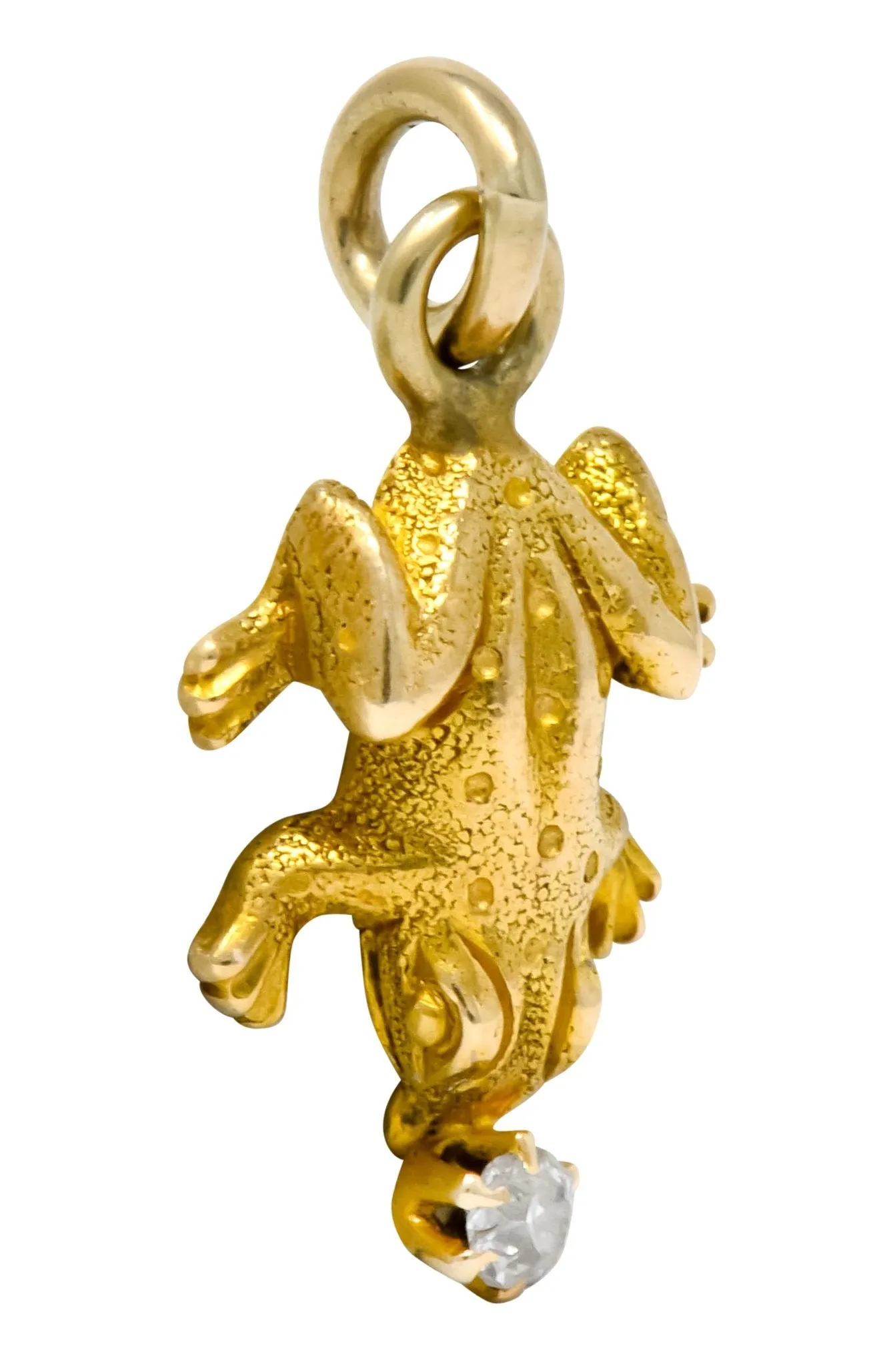 Art Nouveau Diamond 14 Karat Gold Detailed Frog Charm