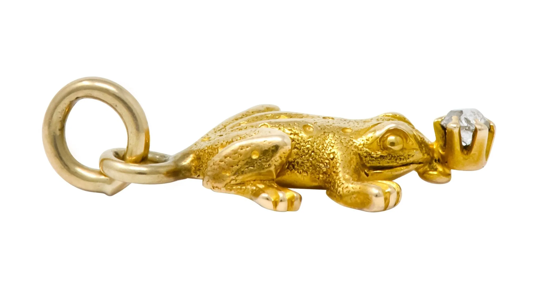 Art Nouveau Diamond 14 Karat Gold Detailed Frog Charm