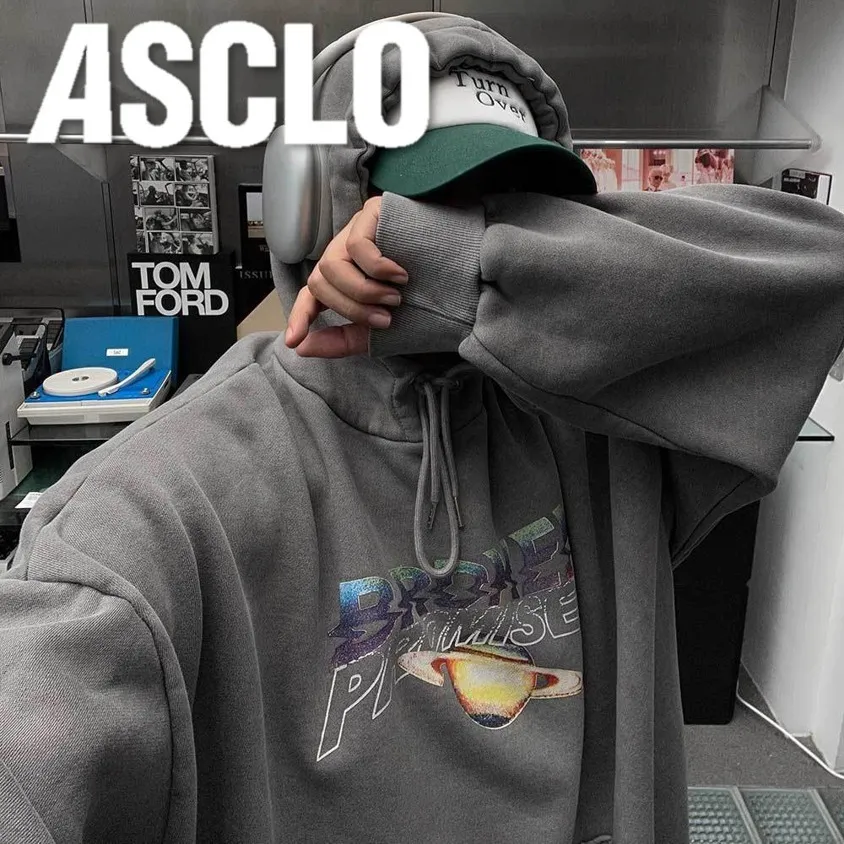 ASCLO | Unisex Oversized Logo Street Style Long Sleeves Cotton Sweat