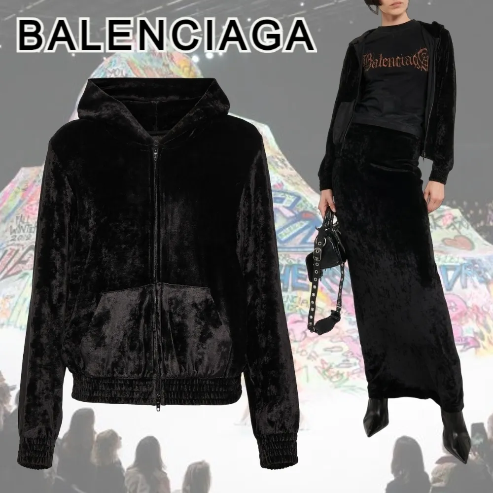 Balenciaga street style long sleeves blended fabrics plain logo