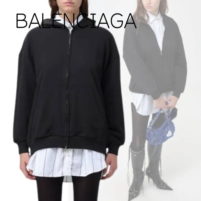 Balenciaga Street Style Long Sleeves Plain Cotton With Jewels Oversized - Shop Now