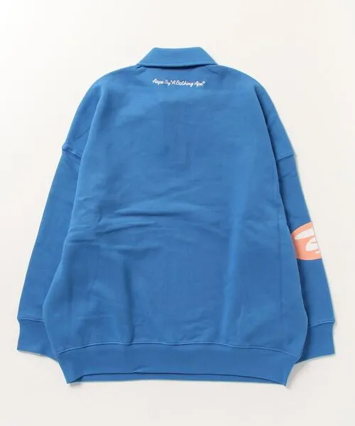 BATHING APE Crew Neck Long Sleeves Plain Cotton Logo - Street Style