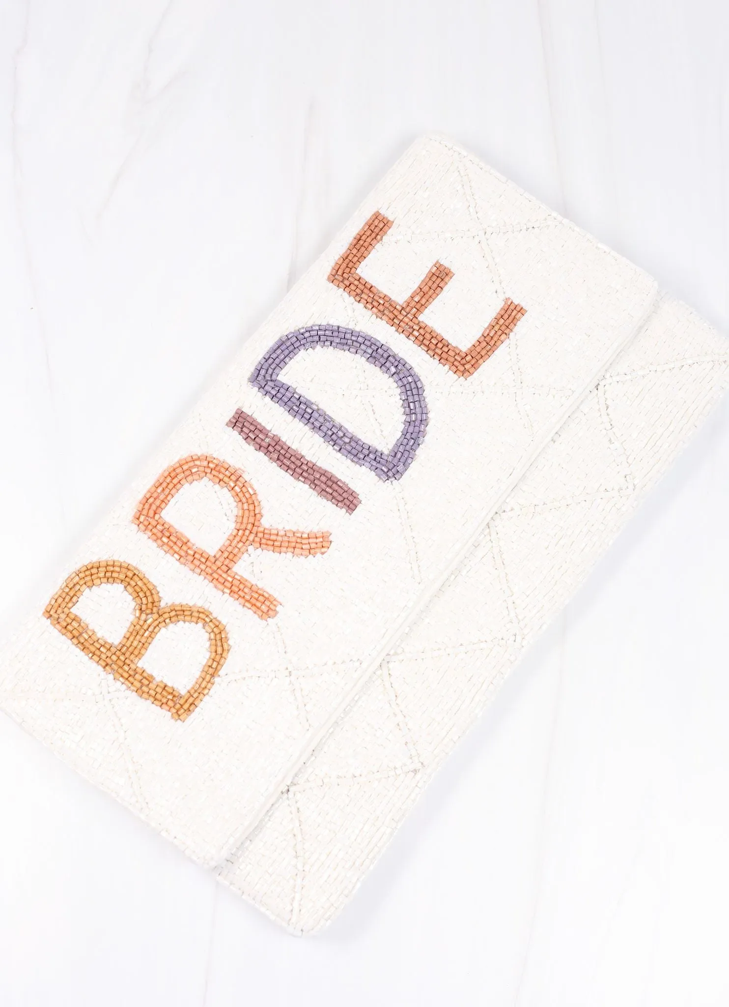 Beaded Crossbody Bag with Bride Pattern - White.