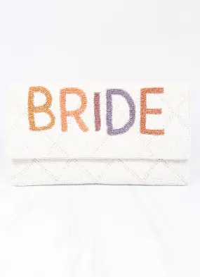 Beaded Crossbody Bag with Bride Pattern - White.