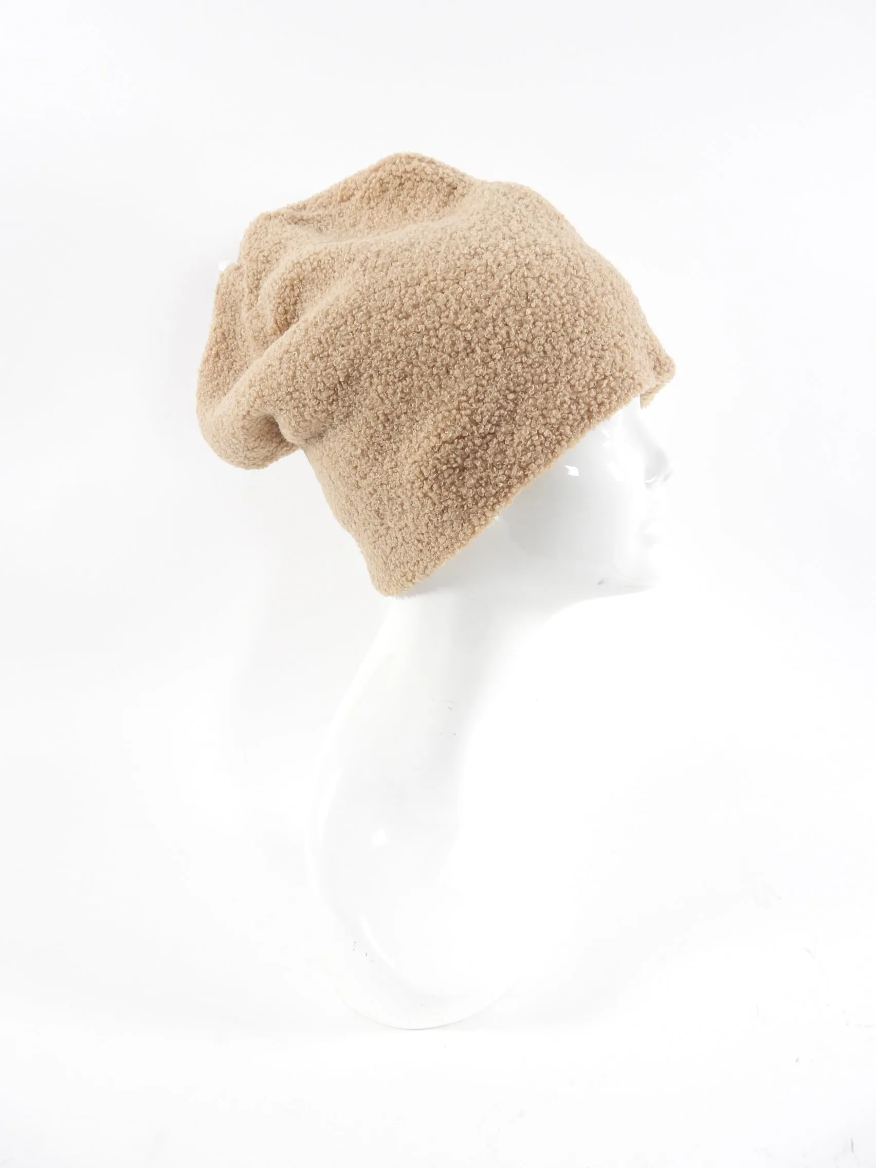 beige boucle knit toque hat