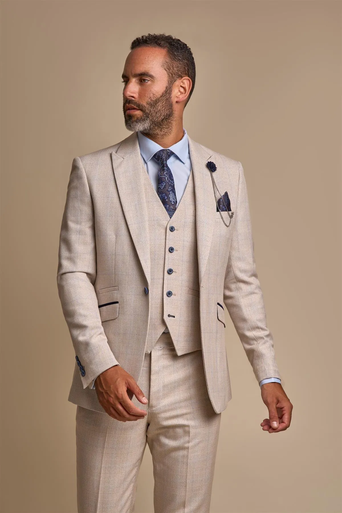 Beige Slim Fit Blazer by Caridi.