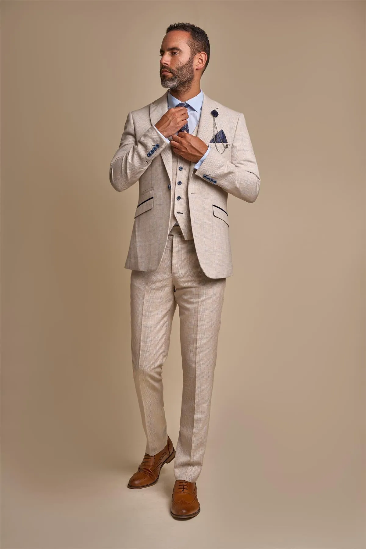 Beige Slim Fit Blazer by Caridi.