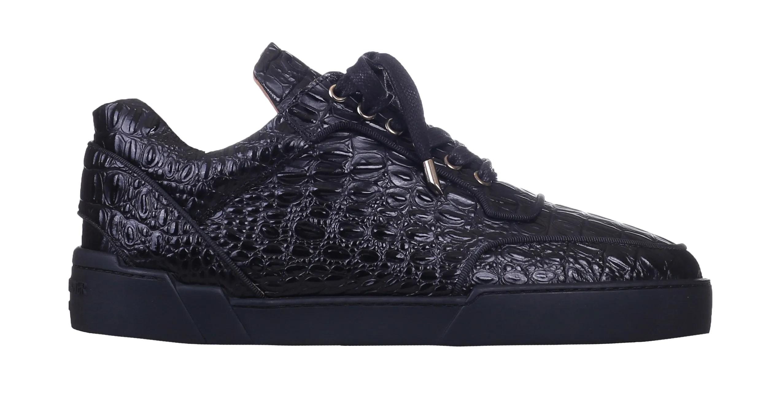 Black Alligator Effect Low-Top Sneakers