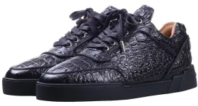 Black Alligator Effect Low-Top Sneakers