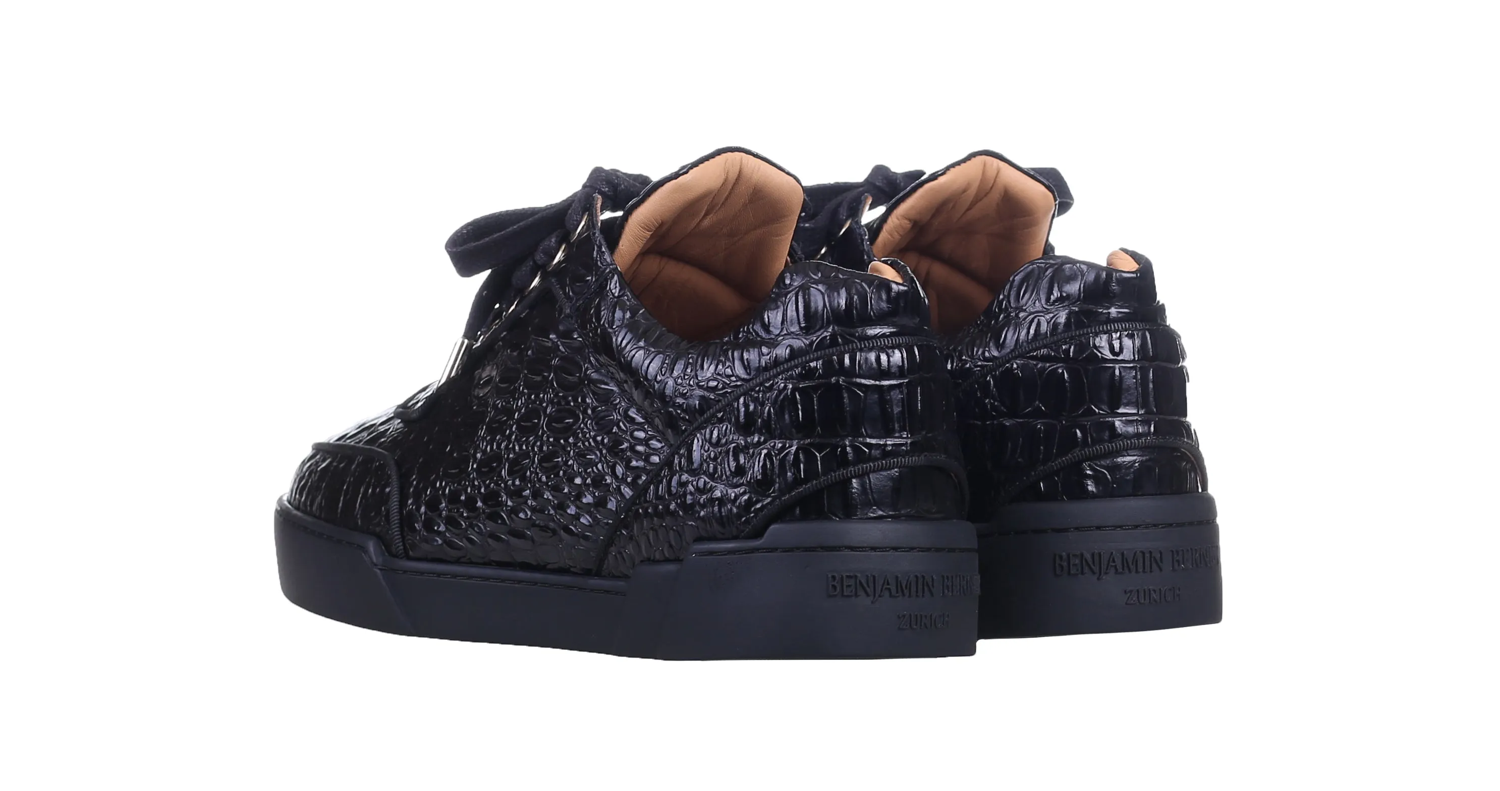 Black Alligator Effect Low-Top Sneakers