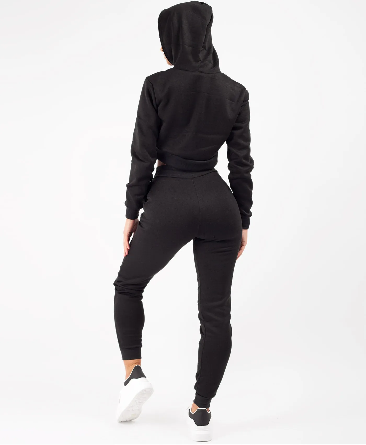 Black Cropped Hoodie & Joggers Lougewear Set