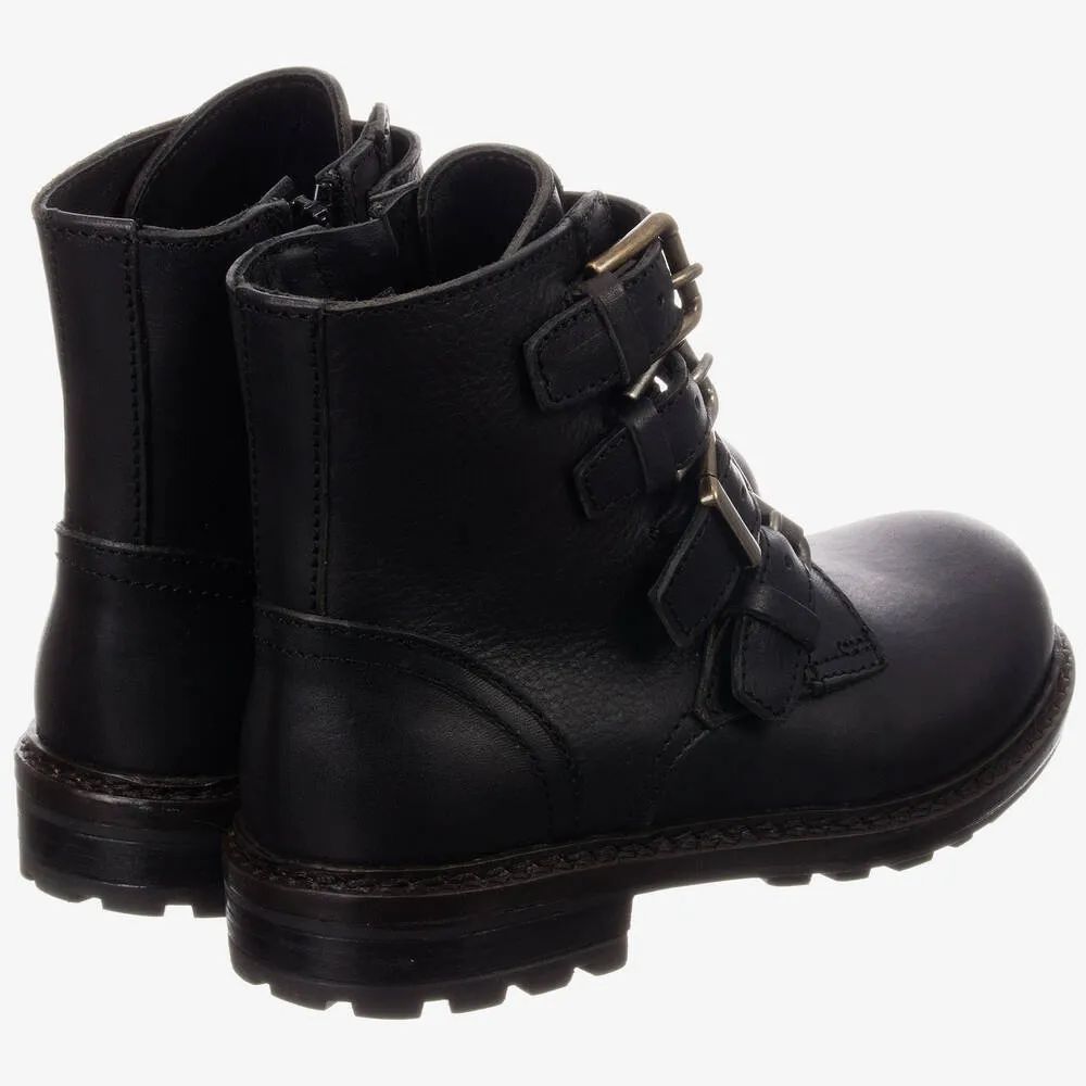 Black Leather Biker Boots