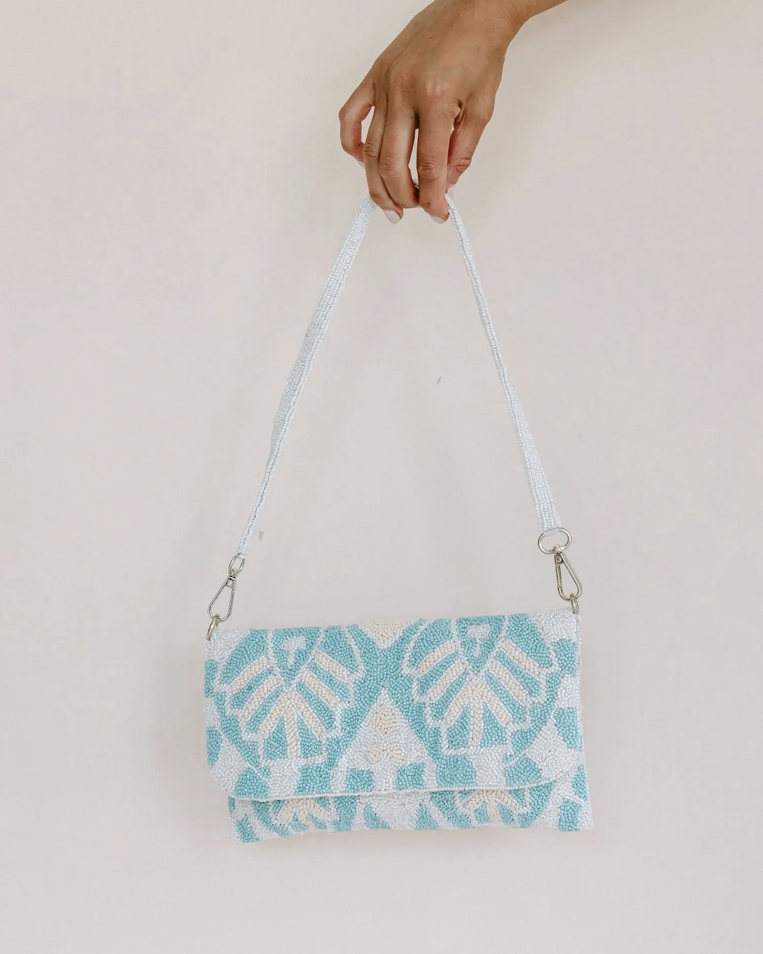 Blue and Ivory Beaded Shoulder Bag