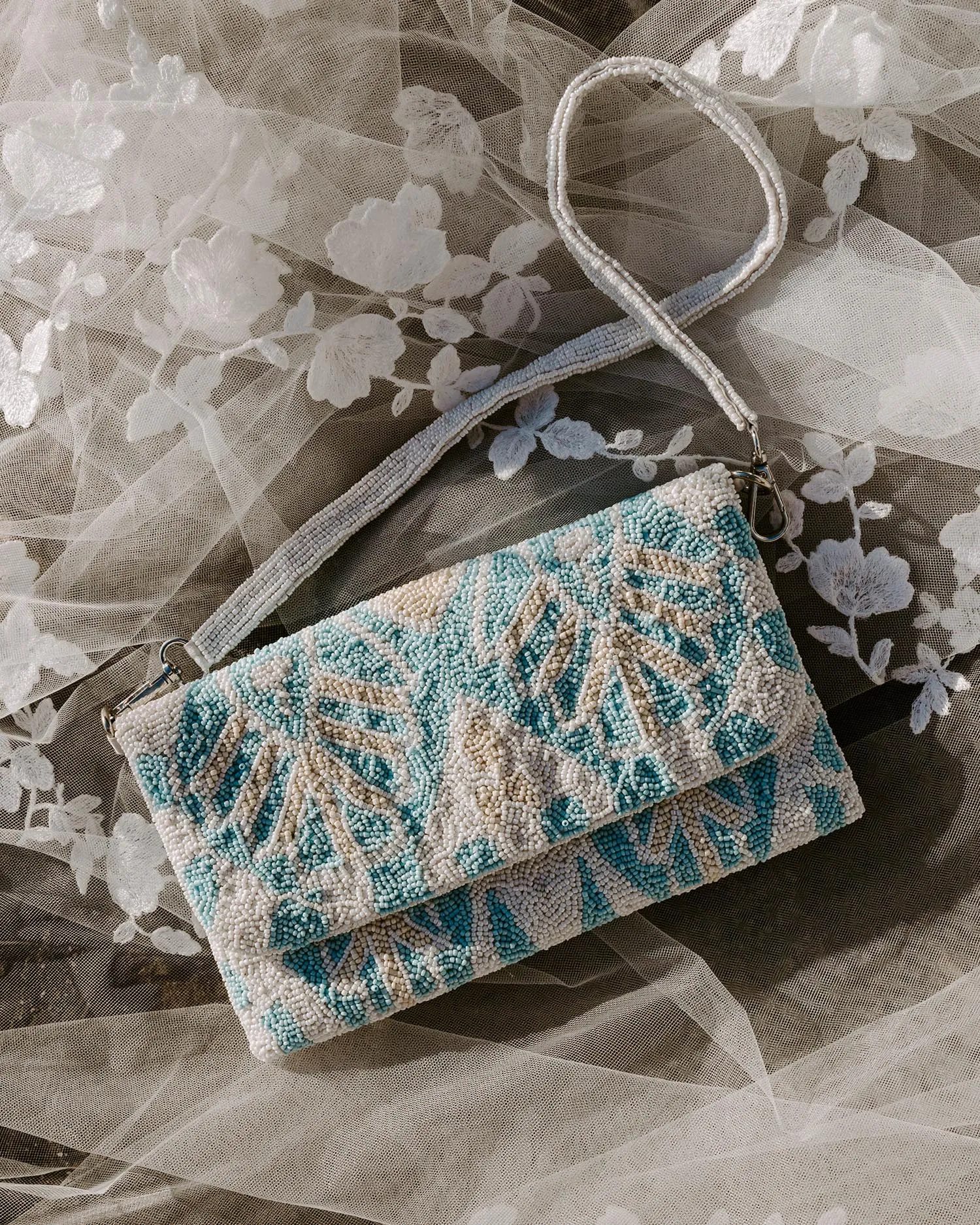 Blue and Ivory Beaded Shoulder Bag