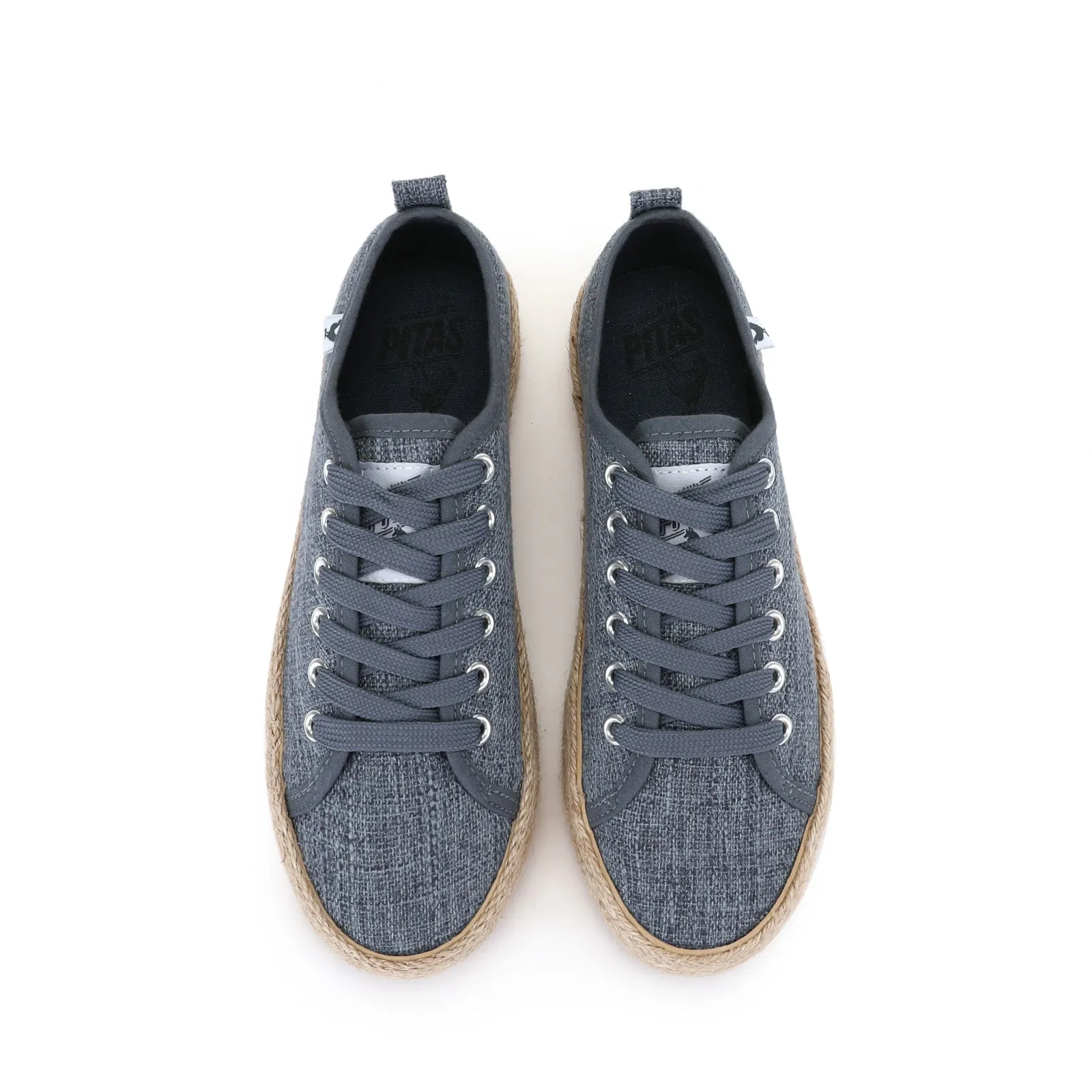 Blue lace-up espadrille sneakers made of linen.