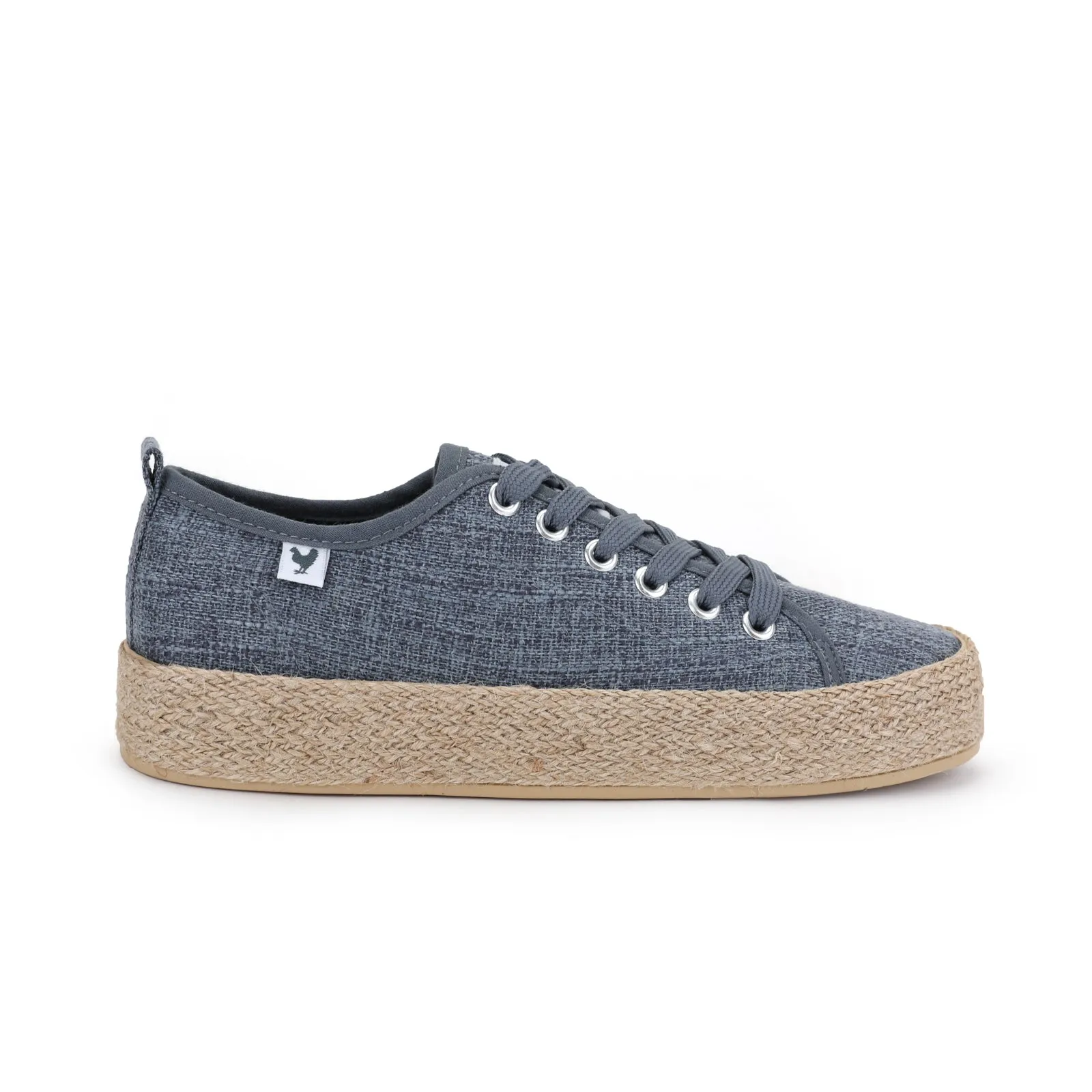 Blue lace-up espadrille sneakers made of linen.