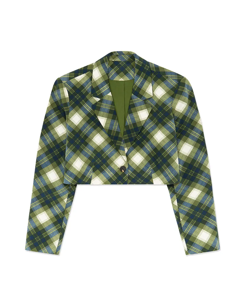 Boxy Cropped Vintage Plaid Blazer | Basil