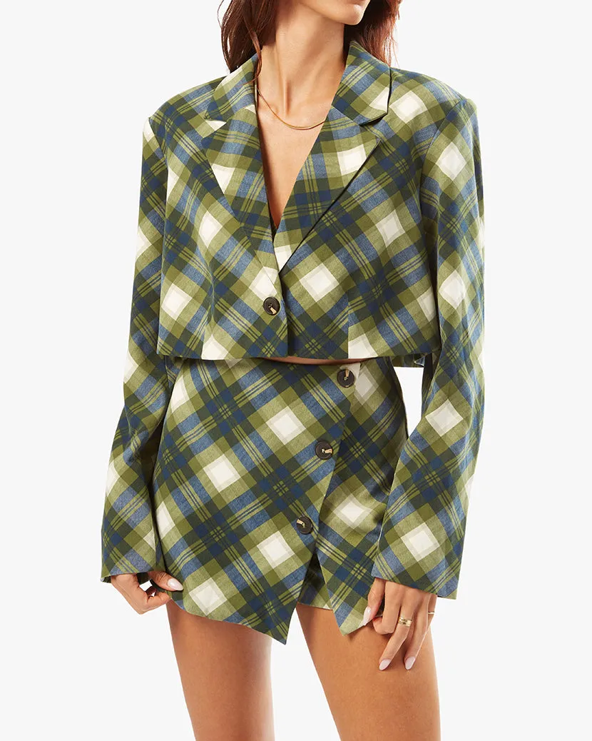 Boxy Cropped Vintage Plaid Blazer | Basil