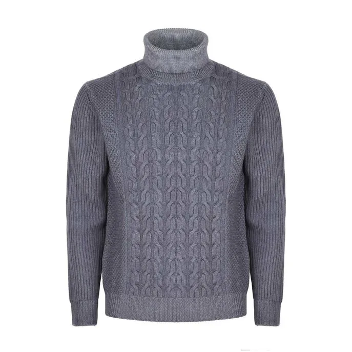 Braided Turtle Neck Sweater - Size Medium - Color: Grey