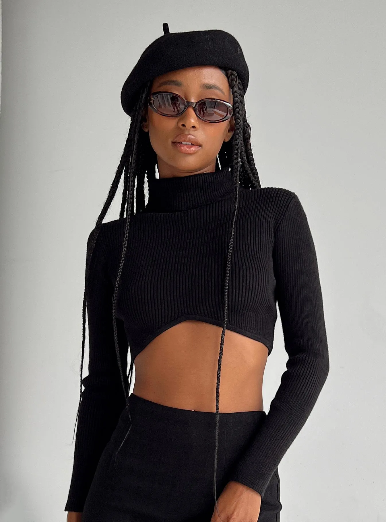 Brier Black Long Sleeve Turtleneck Top