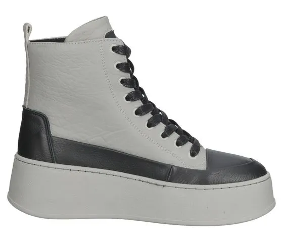 BRONX Damen Echtleder-Sneaker Plateau-Sneaker Schnür-Sneaker 47368-AG 3562 Grau/Schwarz