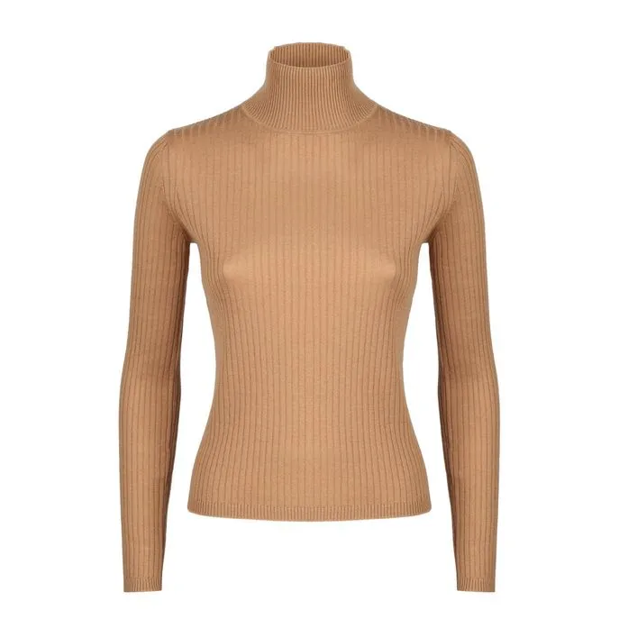 camel ribbed jumper turtle neck woman