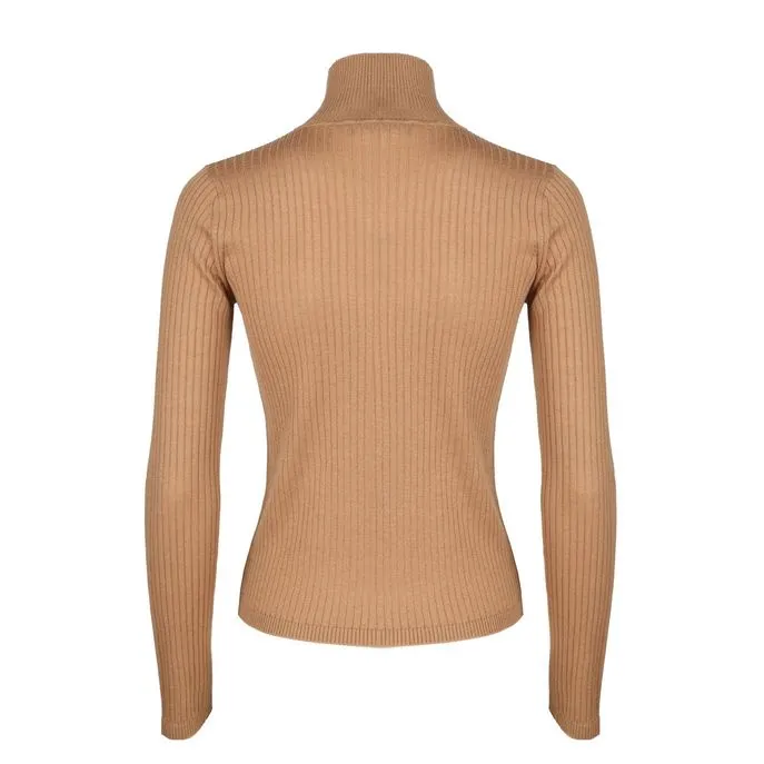 camel ribbed jumper turtle neck woman