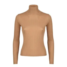 camel ribbed jumper turtle neck woman