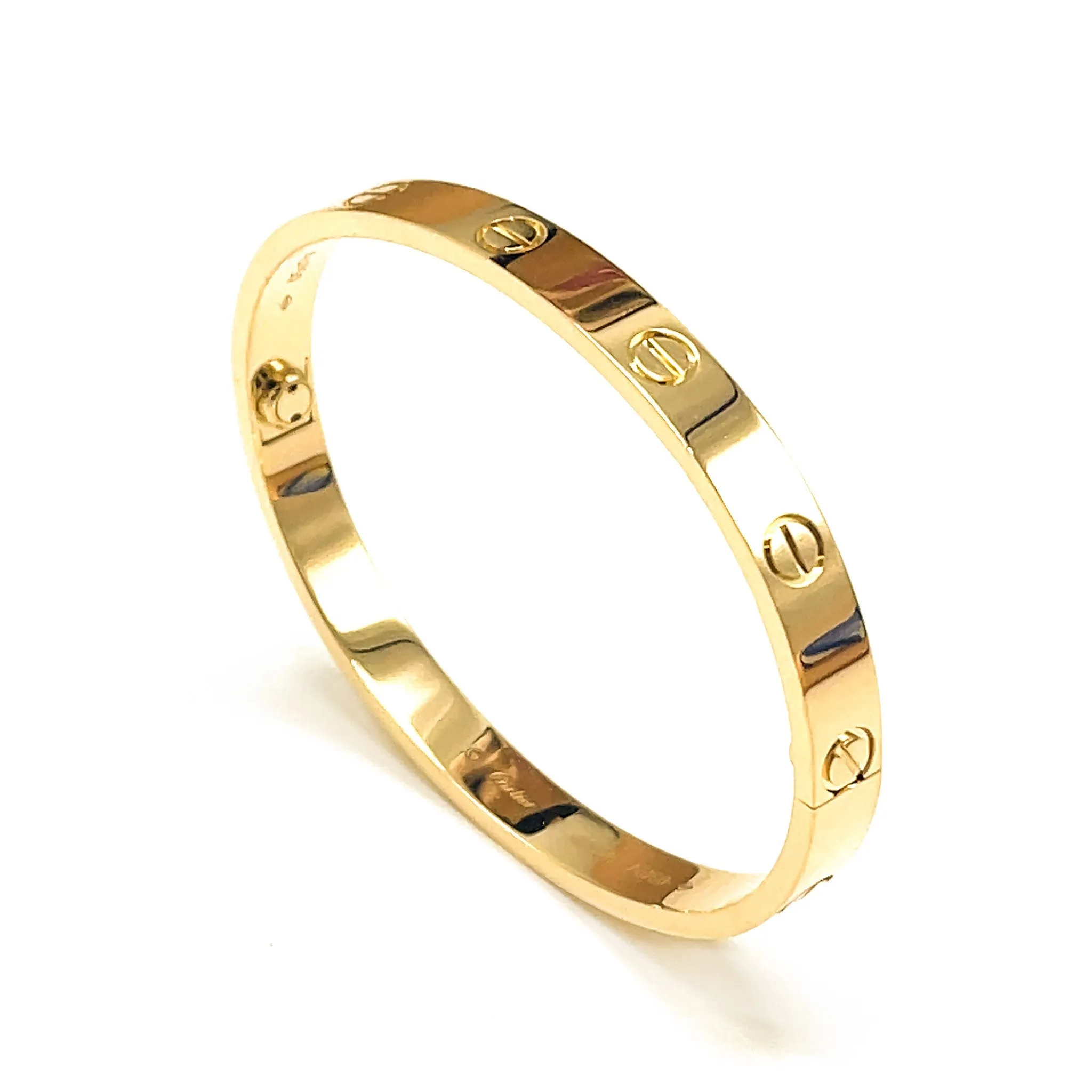 Cartier Love Bracelet in 18kt Yellow Gold with Size 18 and New Lock Mechanism.