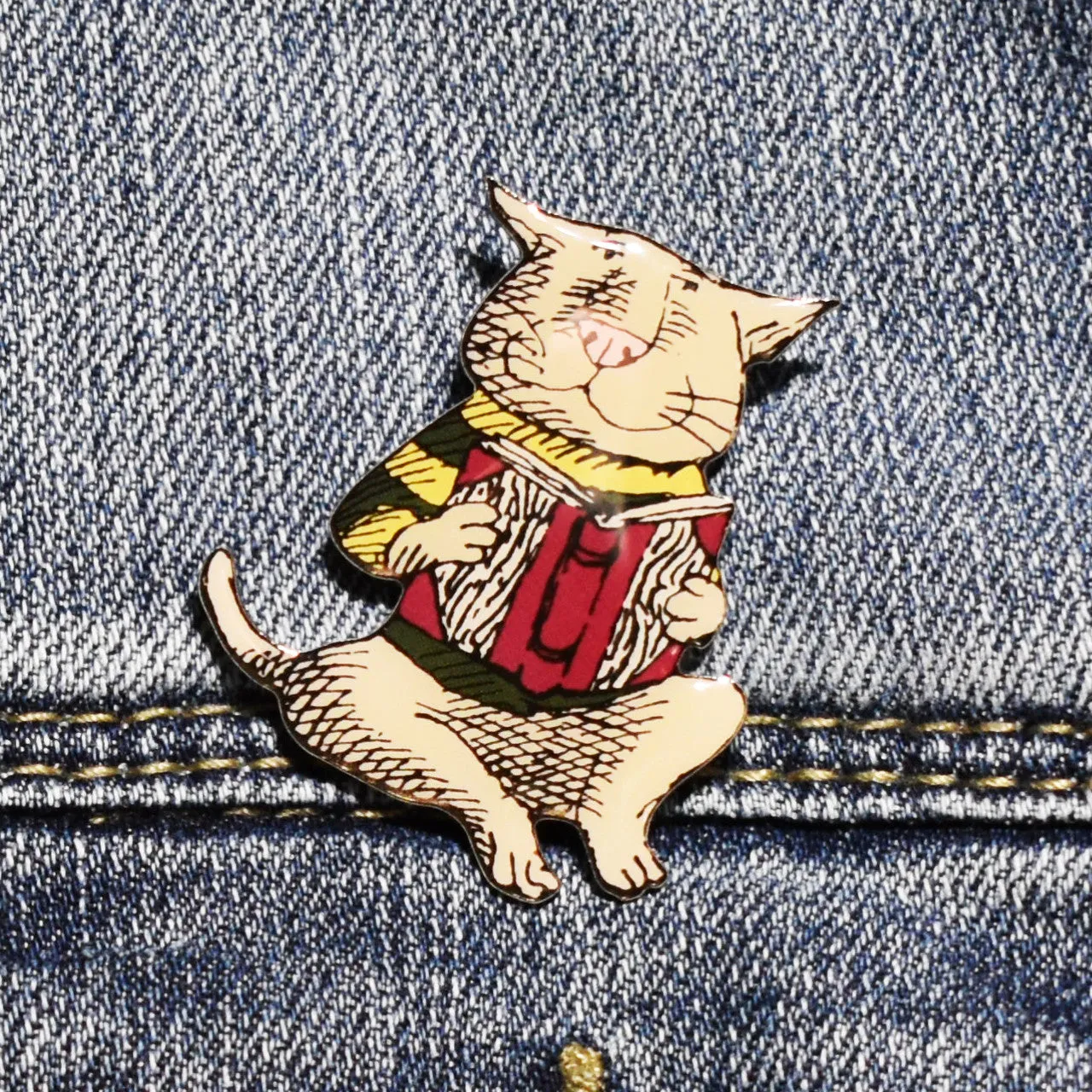 Cat & Book Pin by Edward Gorey