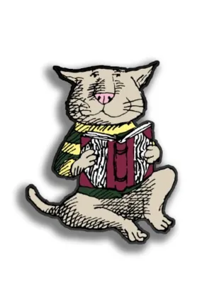 Cat & Book Pin by Edward Gorey