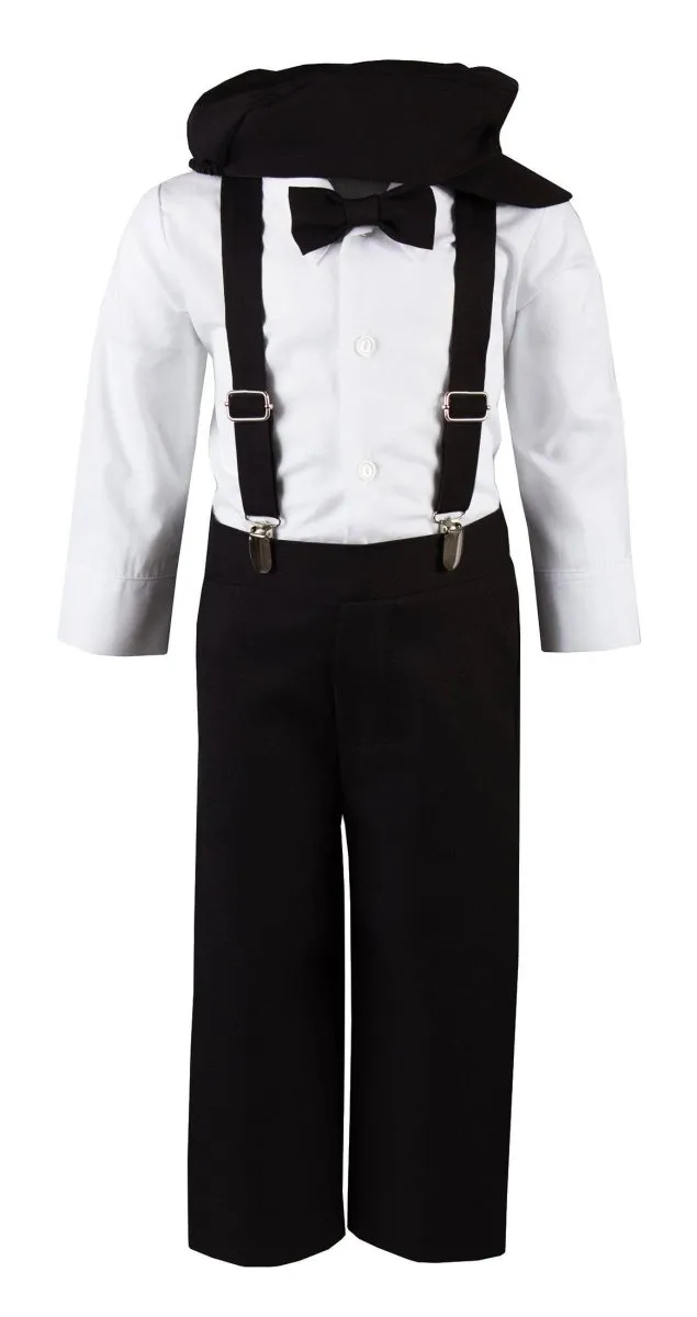 Children's Colored Suspender Pant Set with Pageboy Cap and Bow Tie